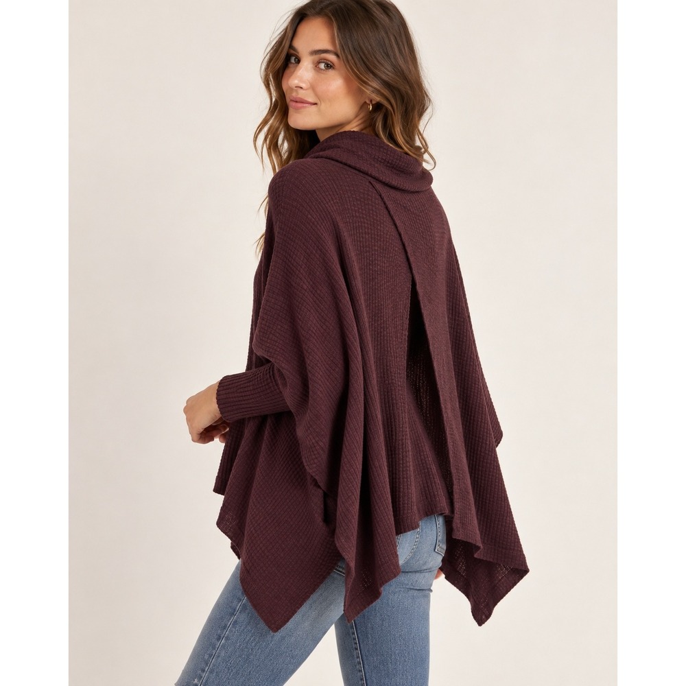 Free People Beach M Plum World Traveler Cowl Neck Split Back Pullover Sweater